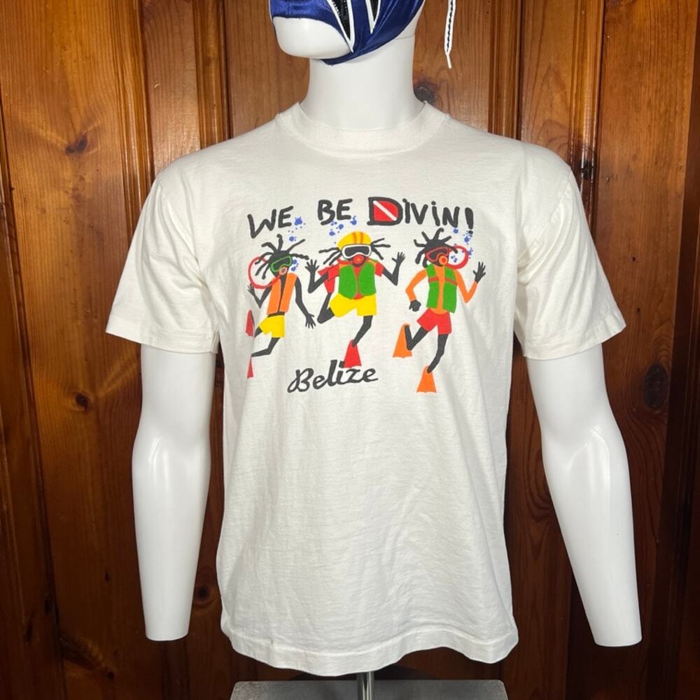 Adventure Inc M Vintage T-Shirt White Belize Diving Graphic